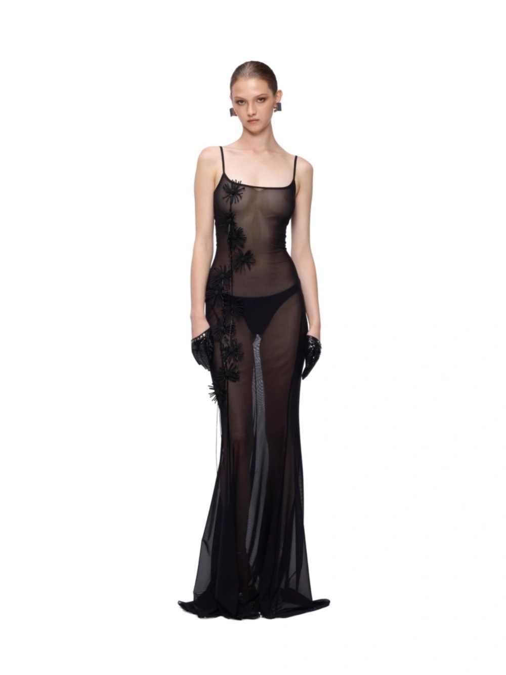Vintage Sheer Black Beaded Gown